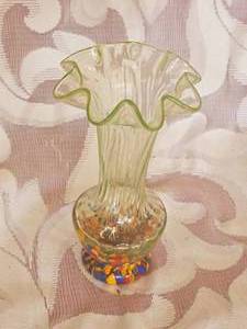 Czechoslovakia Art Glass Vase with Frilled Rim and Splatter Pattern