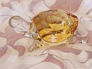 Signed Baccarat Crystal Amber Turtle Figurine