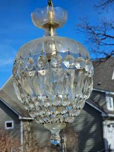 Hollywood Regency Crystal Prism Dome Basket Chandelier
