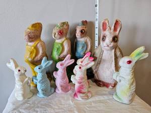 Vintage Molded Paper Mache Easter Bunny Display Figures