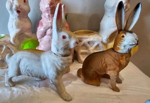Vintage Molded Paper Mache Easter Bunny Collection Candy Holders