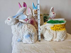 Vintage Large Paper Mache Easter Bunny Candy Holders
