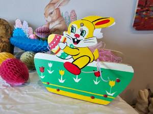 Vintage Easter Egg Collection  Victorian Milk Glass Egg  Graphic Bunny  Paper Mache German Candy Holders