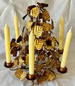 Vintage Gold Tone Hollywood Regency Style Candle Ornate Candle Holder
