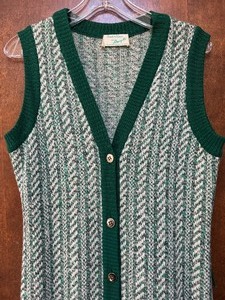 Vintage Knit Green and White Dress