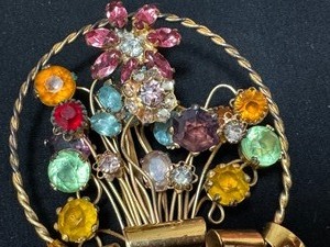 Vintage Fred A Block Colorful Gold Tone and Rhinestone Brooch