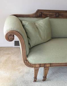 Pale Green Vintage Carved Wood Sofa