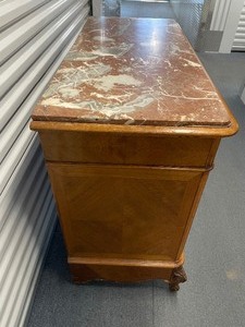 lot 24 image: Antique 19th Century 37 Tall French Louis XV Mahogany Dresser With Marble Top Retail Estimate $2,250.00