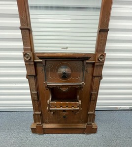 lot 14 image: Outstanding 87 Tall Antique  Walnut Victorian Eastlake Hall Mirror With Shelf Retail Estimate $3450.00