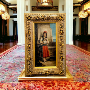 lot 19 image: Antique 29 Tall B. Romanelli Victorian Oil On Canvas In Ornate Frame
