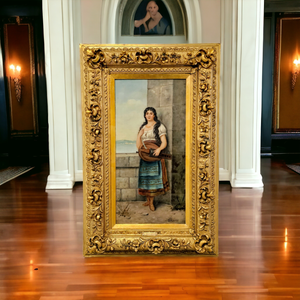 lot 20 image: Antique 29 Tall B. Romanelli Victorian Oil On Canvas In Ornate Wood And Gesso Gold Gilded Frame