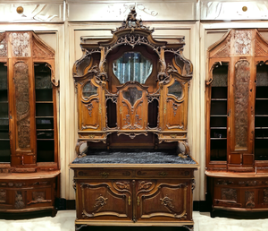 lot 1 image: Rare 108 Tall 19th Century Antique Carved Walnut Buffet, Sideboard Server From Austria Retail Estimate $40,500.00