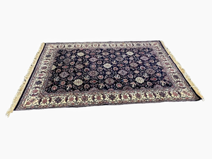 lot 6 image: Vintage Handmade Navy Blue  Rug 109 X 73