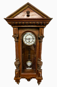 lot 9 image: Elegant 34 Antique 19th20th Century European Handcrafted Walnut Spring Driven Regulator Clock