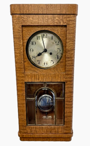 lot 11 image: Rare 27 Antique German Kienzle Curly Oaks Wood Spring Driven Regulator Clock