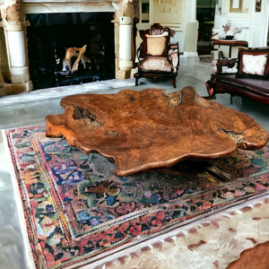 lot 8 image: Gorgeous 78 Wide Natural Edge Burl Redwood Coffee Table - Extra Large Retail Estimate $3,000