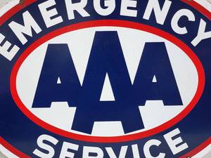 lot 28 image: Vintage Double Sided Triple AAA Emergency Service Porcelain Sign