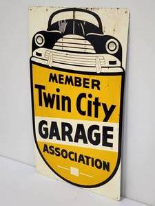 lot 159 image: Vintage Twin City Garage Metal Sign