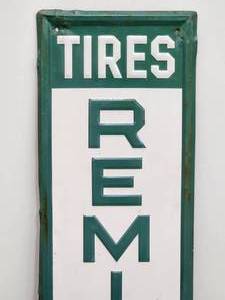 lot 55 image: Vintage Single Sided Remmington Tires Metal Sign