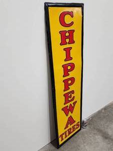 lot 30 image: Vintage Single Sided Chippewa Tires Metal Sign