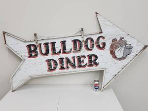lot 56 image: Vintage Double Sided Wooden Bulldog Diner Sign