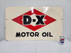 lot 12 image: Vintage Double-Sided D-X Motor Oil Porcelain Sign