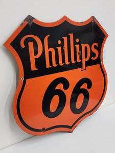 lot 51 image: Vintage Double Sided Phillips 55 Porcelain Sign