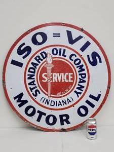 lot 10 image: Vintage Double Sided ISO VIS Standard Oil Company Porcelain Sign