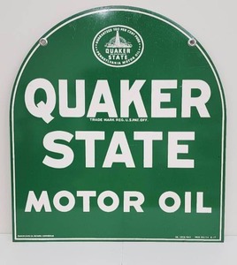 lot 116 image: Vintage Double-Sided Quaker State Motor Oil Metal Sign