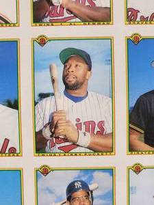 lot 377 image: Framed Vintage Un-Cut Sheet of 1990 Bowman Baseball Cards