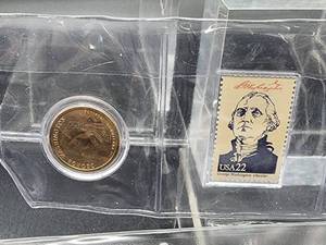 lot 71 image: (6) Assorted Presidential Un-Circulated Proof Dollars with Collectable Stamps