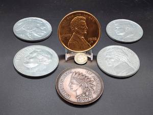 lot 220 image: (6) Assorted Nostalgic Vintage Collectable Large Coins