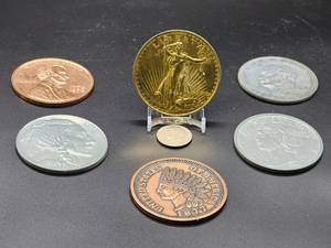 lot 218 image: (6) Assorted Nostalgic Vintage Collectable Large Coins