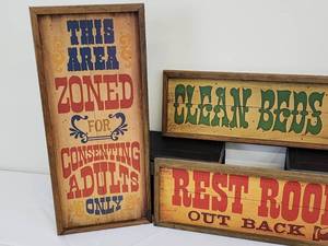 lot 262 image: (5) Assorted Vintage Wooden Mancave Signs