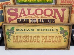 lot 266 image: (5) Assorted Vintage Wooden Mancave Signs