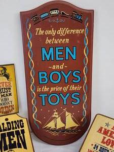 lot 264 image: (4) Vintage Wooden Mancave Signs