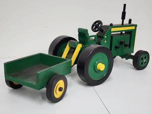 lot 319 image: Hande Made Wooden John Deere Tractor