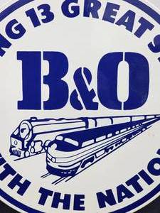 lot 354 image: B&O Railway Round Porcelain Enameled Sign