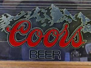 lot 363 image: Vintage Wooden Framed Mancave Coors Beer Mirror