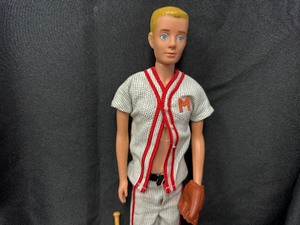 lot 161 image: Vintage Ken Doll Wearing Baseball Uniform with Bat and Glove