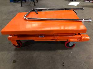 VEVOR Hydraulic Lift Table Cart 330 lbs. Capacity 50 in. Lifting Height Manual Double Scissor Lift Table with 4 Wheels, Orange Customer Returns See Pictures