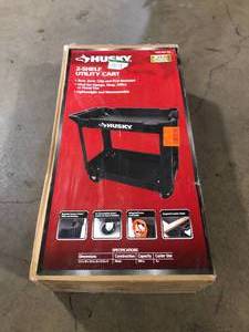 Husky 2-Tier Plastic 4-Wheeled Service Cart in Black   Customer Returns See Pictures
