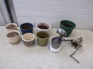 Flower Pots, Vintage Meat Grinder and Juicer