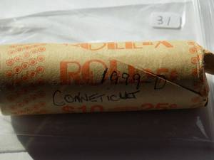 1999-D Original Connecticut quarter bank roll  $10