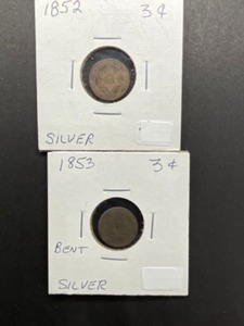 1852, 1853 Three cent Silver
