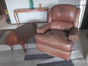 Bradington Young Leather Recliner & Coffee Table