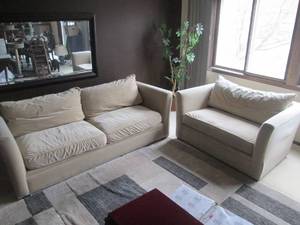 Room&Board Down Loveseat, Chair & Decorative Tree