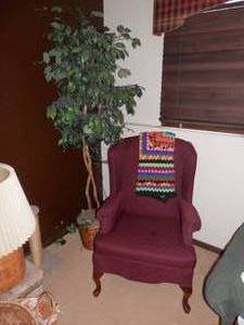 Wingback Burgundy Chair & 6ft Home Decor Faux Tree