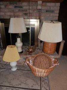 Lamps, Wicker Baskets, & Glass Bowl Center Piece