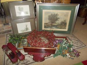 3 Framed Ethan Allen Prints & Assorted Home Decor